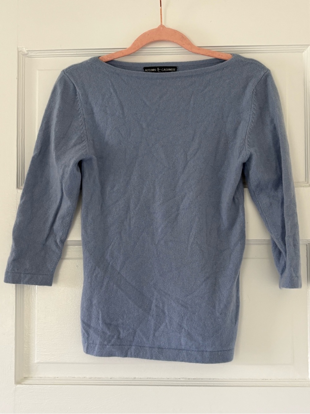 Early 90s Vintage Autumn Cashmere Pale Blue Scoop Neck Cashmere Sweater